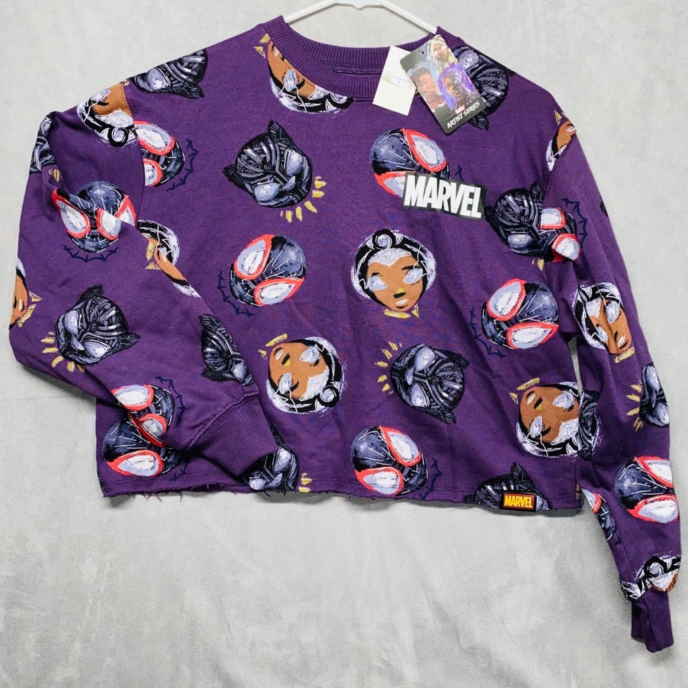 Marvel Artist Series Cropped Purple Sweatshirt XS Super Heros Nikkolas Smith